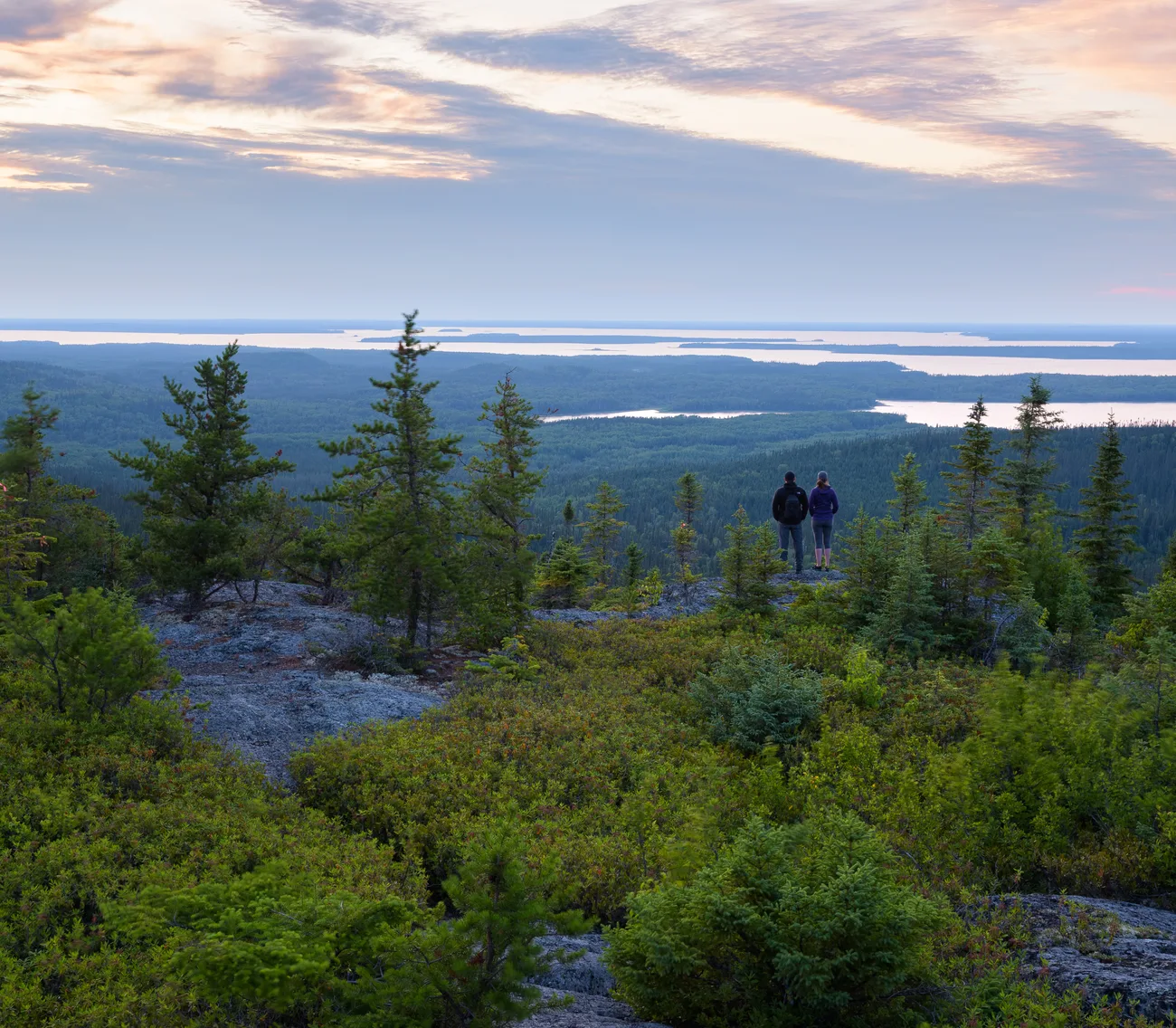 Paysage serein avec rivières, forêts et collines